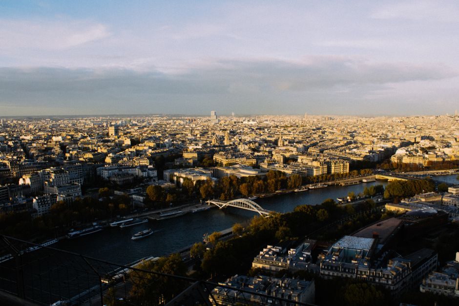 Paris street view with the Eiffel Tower